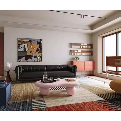 Tavolino da Caffè a Forma di Nuvola da 47" con Gambe a Sfera, Tavolino Centrale Irregolare Moderno, Rosa