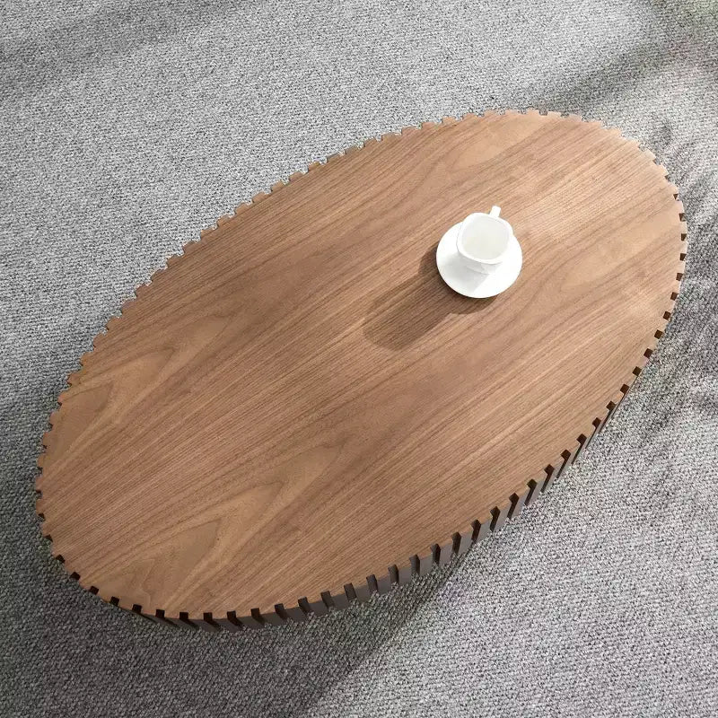 Tavolino ovale a tamburo da 43,7", Tavolino centrale moderno a piedistallo, Finitura noce