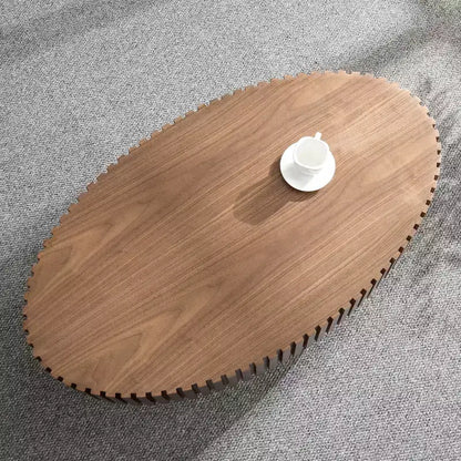 Tavolino ovale a tamburo da 43,7", Tavolino centrale moderno a piedistallo, Finitura noce