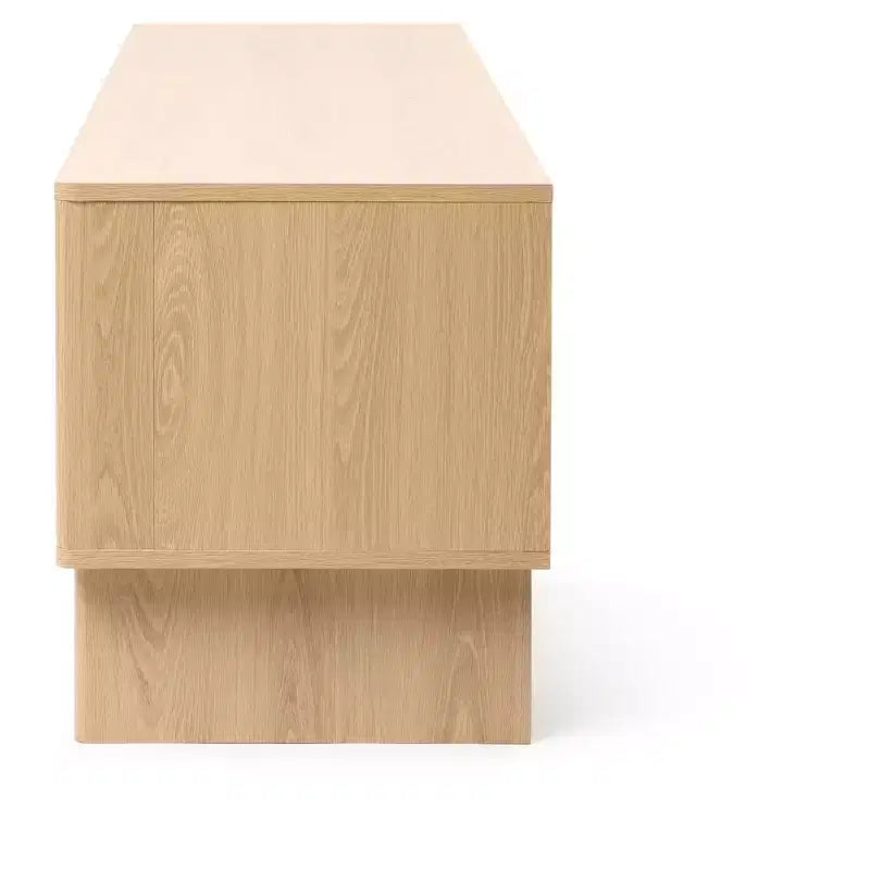 Mobile TV da 59" con 3 Ante, Frontale Intagliato Geometrico, Venatura Legno Chiaro, Adatto per TV fino a 65"