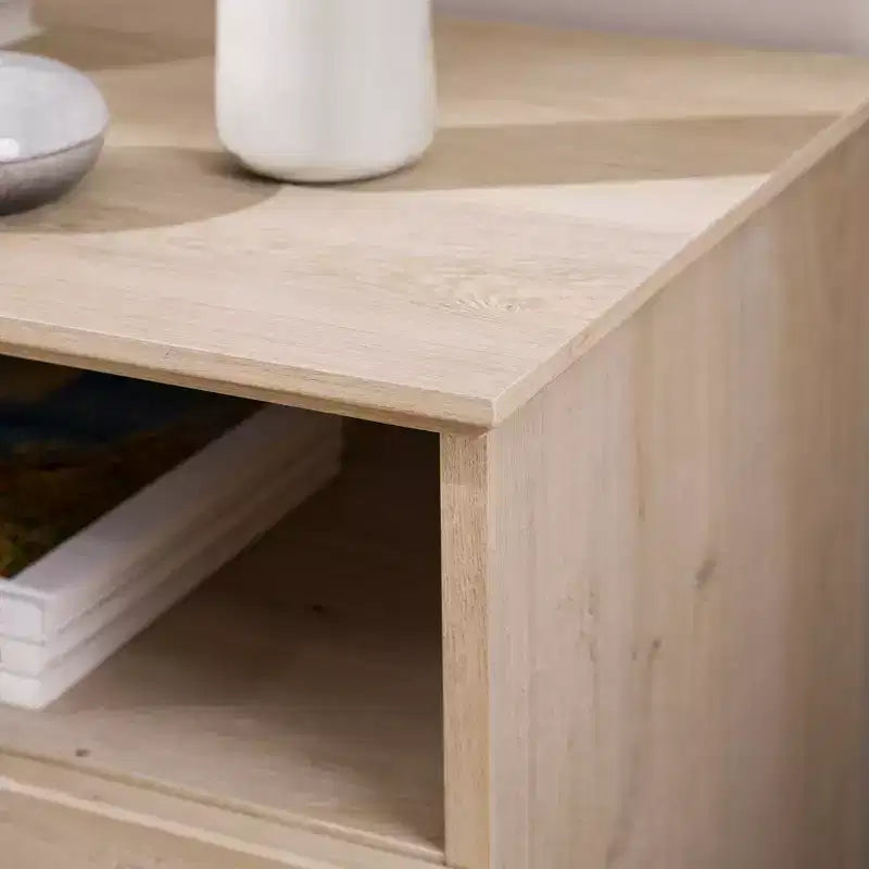 Comodino Transizionale a 2 Cassetti con Scomparto Aperto, MDF Rovere Bianco, 64,1 cm H