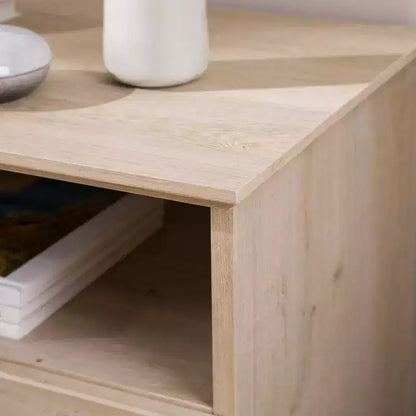 Comodino Transizionale a 2 Cassetti con Scomparto Aperto, MDF Rovere Bianco, 64,1 cm H