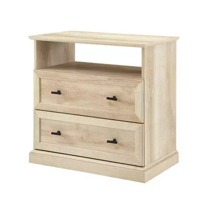 Comodino Transizionale a 2 Cassetti con Scomparto Aperto, MDF Rovere Bianco, 64,1 cm H