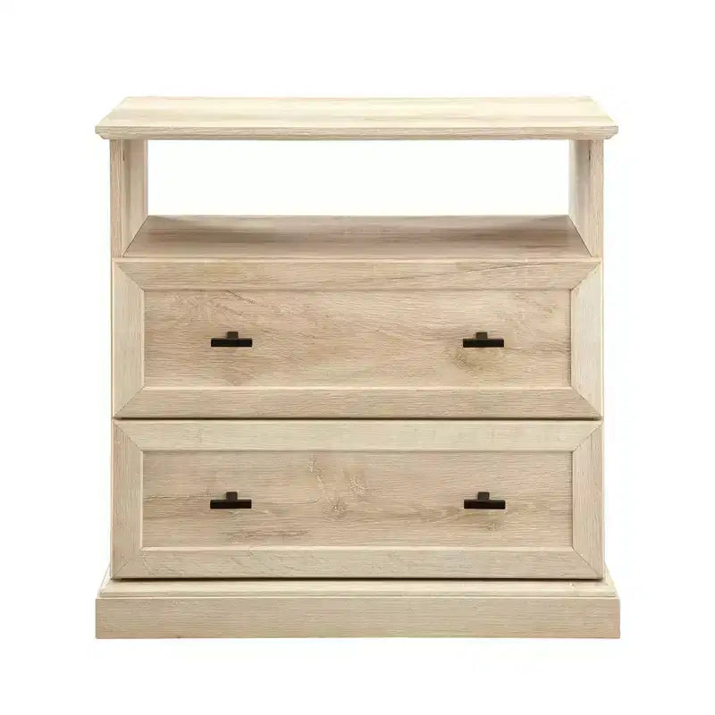 Comodino Transizionale a 2 Cassetti con Scomparto Aperto, MDF Rovere Bianco, 64,1 cm H