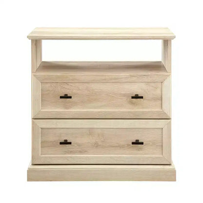 Comodino Transizionale a 2 Cassetti con Scomparto Aperto, MDF Rovere Bianco, 64,1 cm H