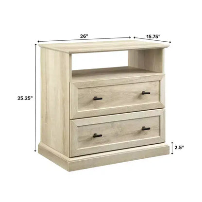 Comodino Transizionale a 2 Cassetti con Scomparto Aperto, MDF Rovere Bianco, 64,1 cm H