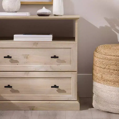 Comodino Transizionale a 2 Cassetti con Scomparto Aperto, MDF Rovere Bianco, 64,1 cm H