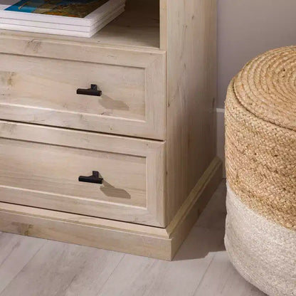 Comodino Transizionale a 2 Cassetti con Scomparto Aperto, MDF Rovere Bianco, 64,1 cm H