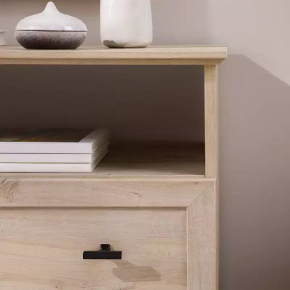 Comodino Transizionale a 2 Cassetti con Scomparto Aperto, MDF Rovere Bianco, 64,1 cm H