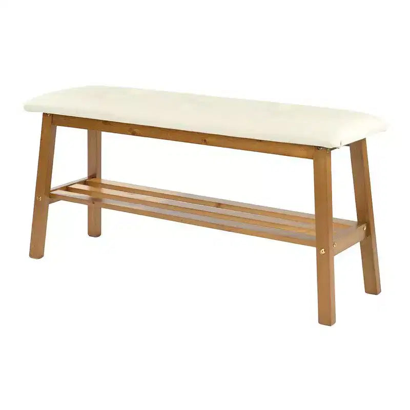 Panca imbottita in ecopelle trapuntata da 99 cm con ripiano portaoggetti aperto, struttura in legno di pino