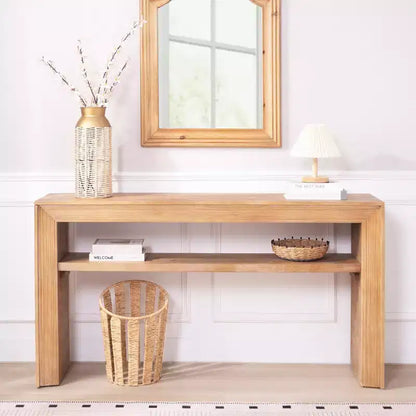 Consolle da fattoria da 150 cm con ripiano aperto, legno composito, finitura naturale