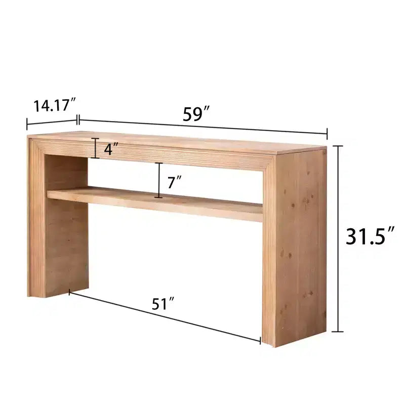 Consolle da fattoria da 150 cm con ripiano aperto, legno composito, finitura naturale