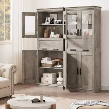 Mobile bagno autoportante alto 170 cm con 4 ante, cassetto con anta a ribalta in vetro e ripiani regolabili