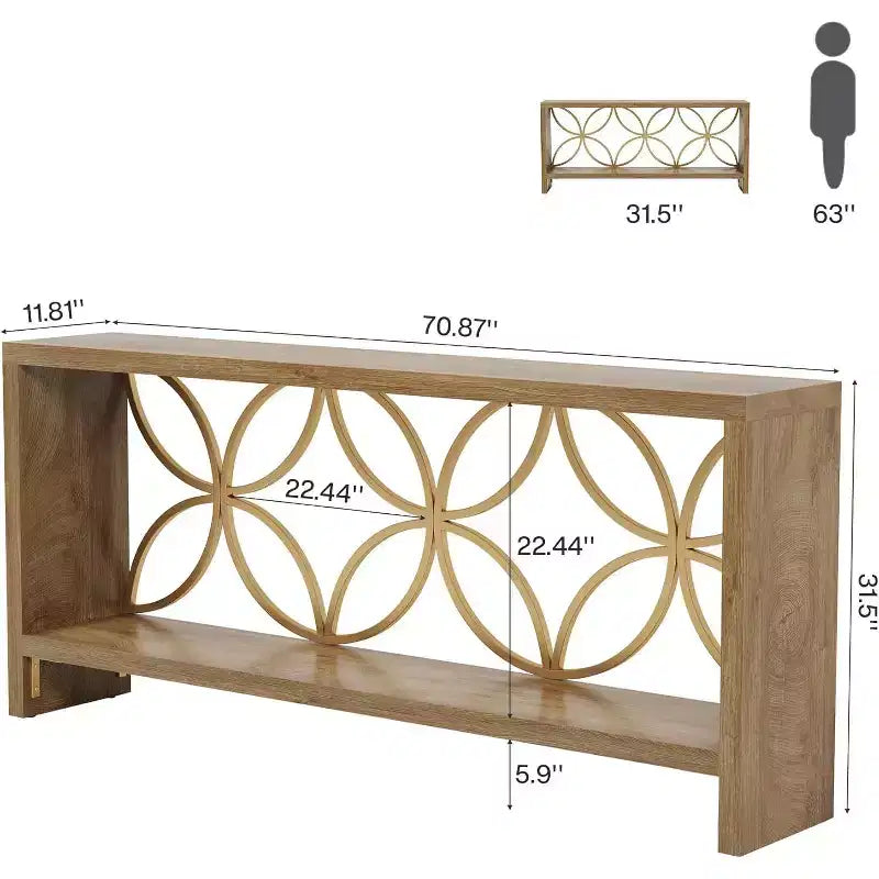 Tavolo console stretto da 180 cm in stile rustico con 2 ripiani, per ingresso o divano