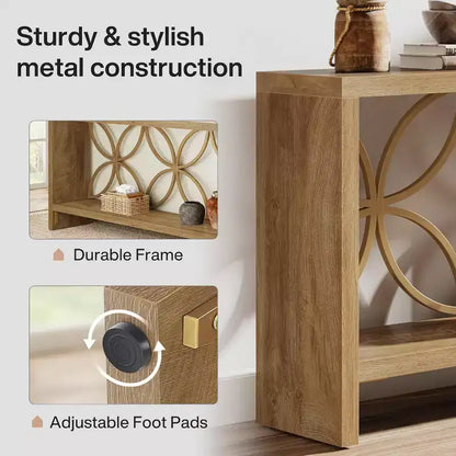 Tavolo console stretto da 180 cm in stile rustico con 2 ripiani, per ingresso o divano