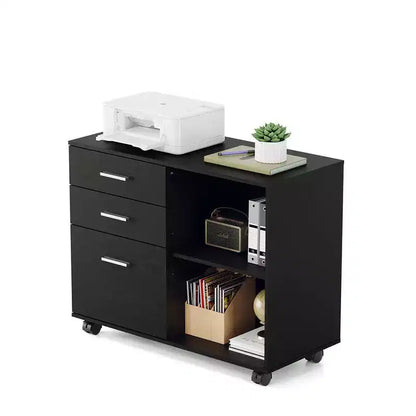 Cassettiera portadocumenti in legno a 3 cassetti da 31,5" con tavolo laterale piatto, finitura melaminica