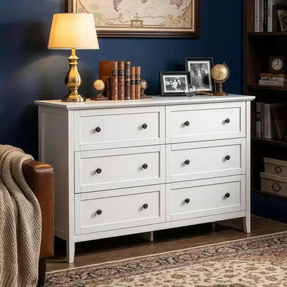 Karl Home 47 Inch Six Drawer Cabinet with Double Row Dual Handles Frame Design Melamine Finish