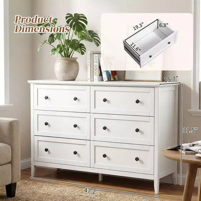 Cassettiera da 47" a sei cassetti con doppie maniglie, comò in truciolato con finitura melaminica