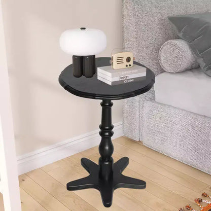 Tavolino da salotto rotondo vintage nero da 40 cm con piedistallo in legno