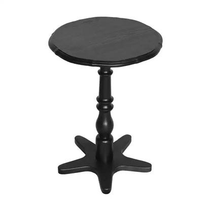 Tavolino da salotto rotondo vintage nero da 40 cm con piedistallo in legno