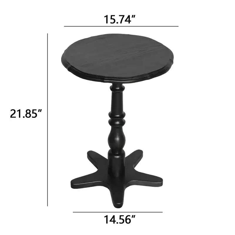 Tavolino da salotto rotondo vintage nero da 40 cm con piedistallo in legno