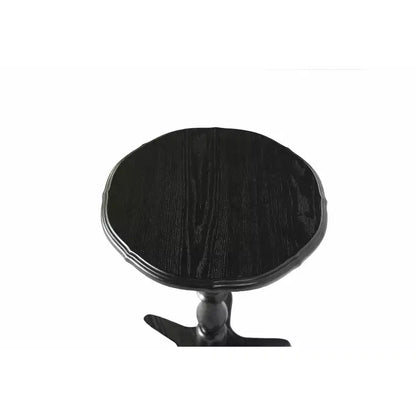 Tavolino da salotto rotondo vintage nero da 40 cm con piedistallo in legno