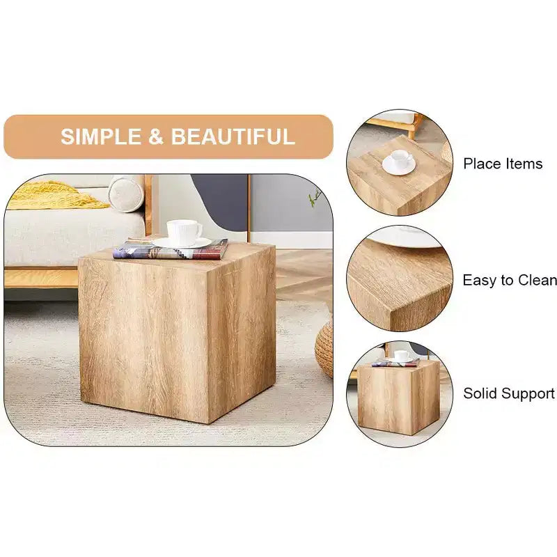 Tavolino da caffè quadrato di 40 cm in MDF, Legno chiaro minimalista, Nessun assemblaggio richiesto