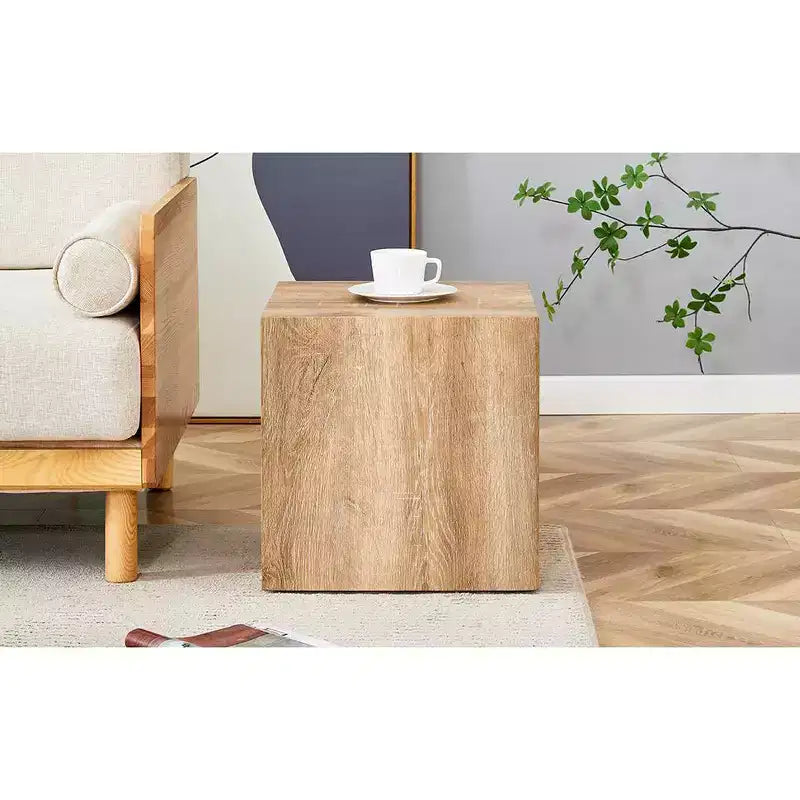 Tavolino da caffè quadrato di 40 cm in MDF, Legno chiaro minimalista, Nessun assemblaggio richiesto