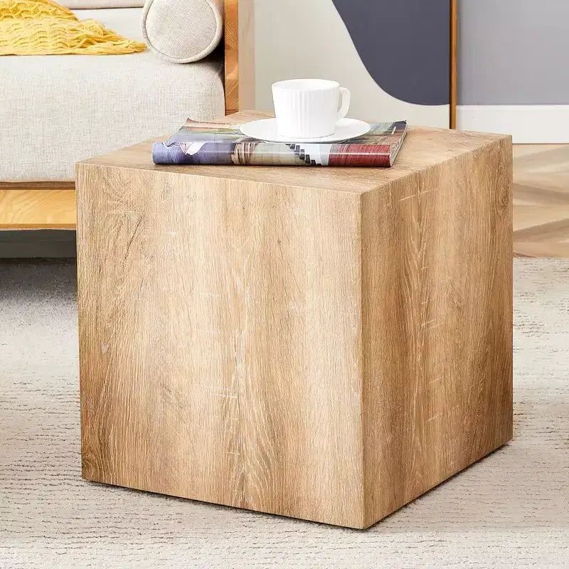 Tavolino da caffè quadrato di 40 cm in MDF, Legno chiaro minimalista, Nessun assemblaggio richiesto