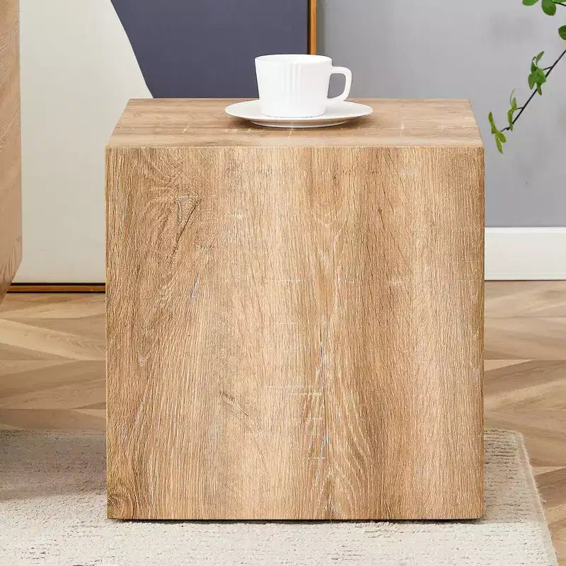 Tavolino da caffè quadrato di 40 cm in MDF, Legno chiaro minimalista, Nessun assemblaggio richiesto