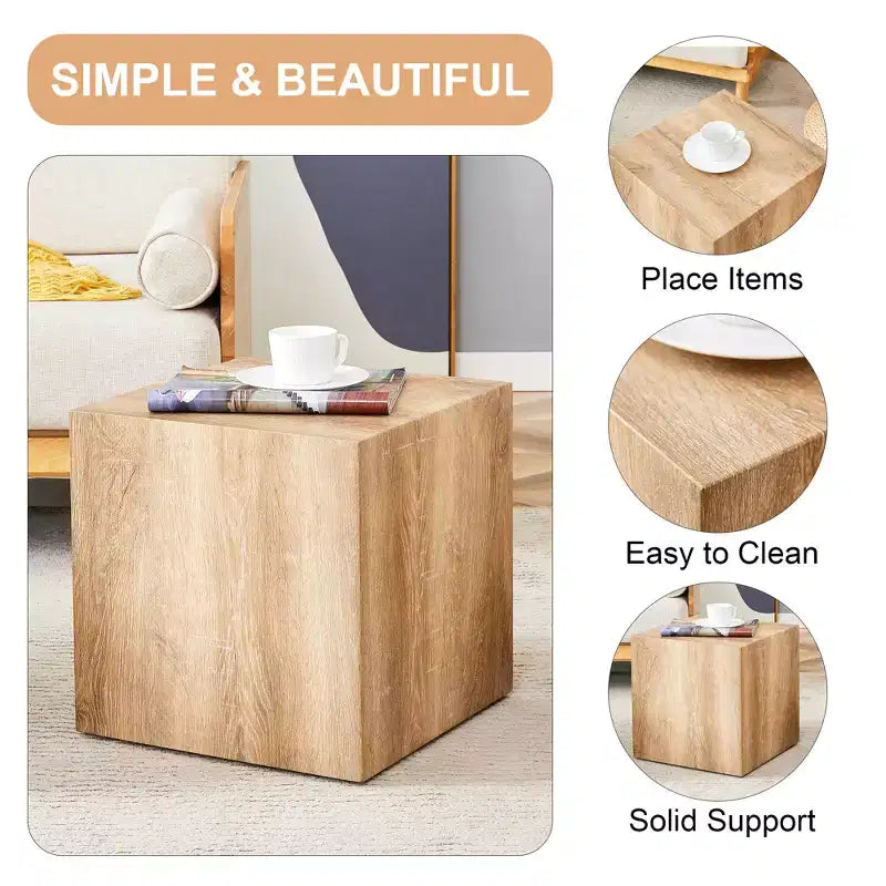 Tavolino da caffè quadrato di 40 cm in MDF, Legno chiaro minimalista, Nessun assemblaggio richiesto