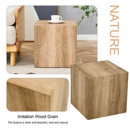 Tavolino da caffè quadrato di 40 cm in MDF, Legno chiaro minimalista, Nessun assemblaggio richiesto