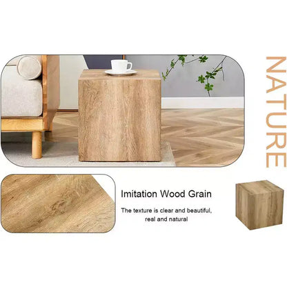 Tavolino da caffè quadrato di 40 cm in MDF, Legno chiaro minimalista, Nessun assemblaggio richiesto