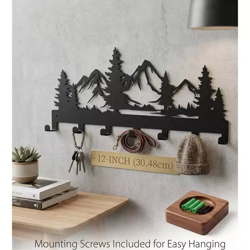 Appendiabiti da Parete in Metallo con Montagna 12" con 7 Ganci, Portachiavi Decorativo Verniciato a Polvere