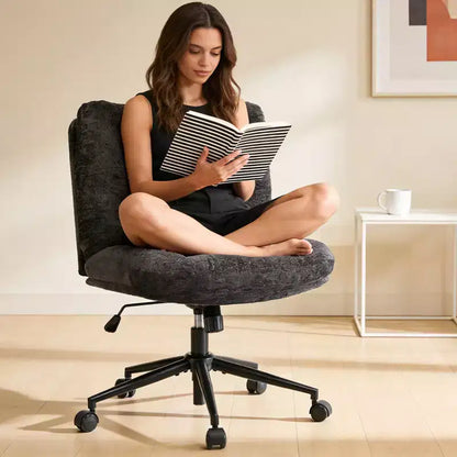 Sedia da Ufficio Girevole a 360° senza Braccioli, Sedile Ampio con Doppio Cuscino, Sedia da Toeletta Regolabile in Altezza