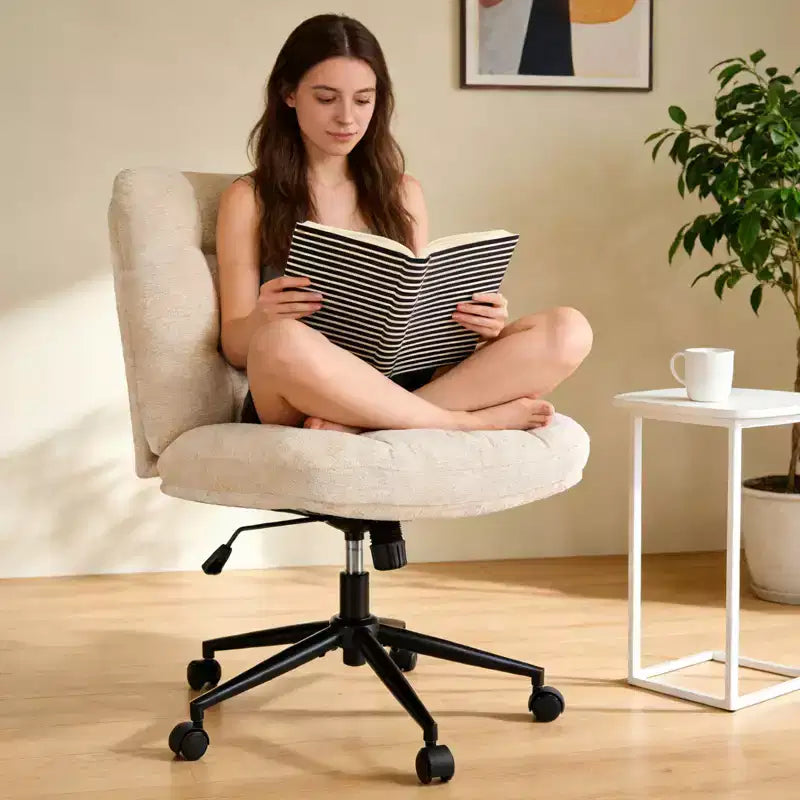 Sedia da Ufficio Girevole a 360° senza Braccioli, Sedile Ampio con Doppio Cuscino, Sedia da Toeletta Regolabile in Altezza