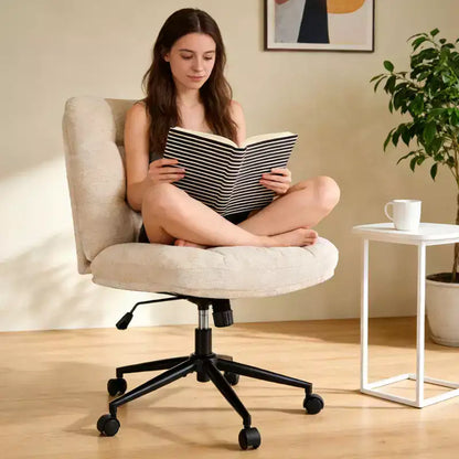 Sedia da Ufficio Girevole a 360° senza Braccioli, Sedile Ampio con Doppio Cuscino, Sedia da Toeletta Regolabile in Altezza