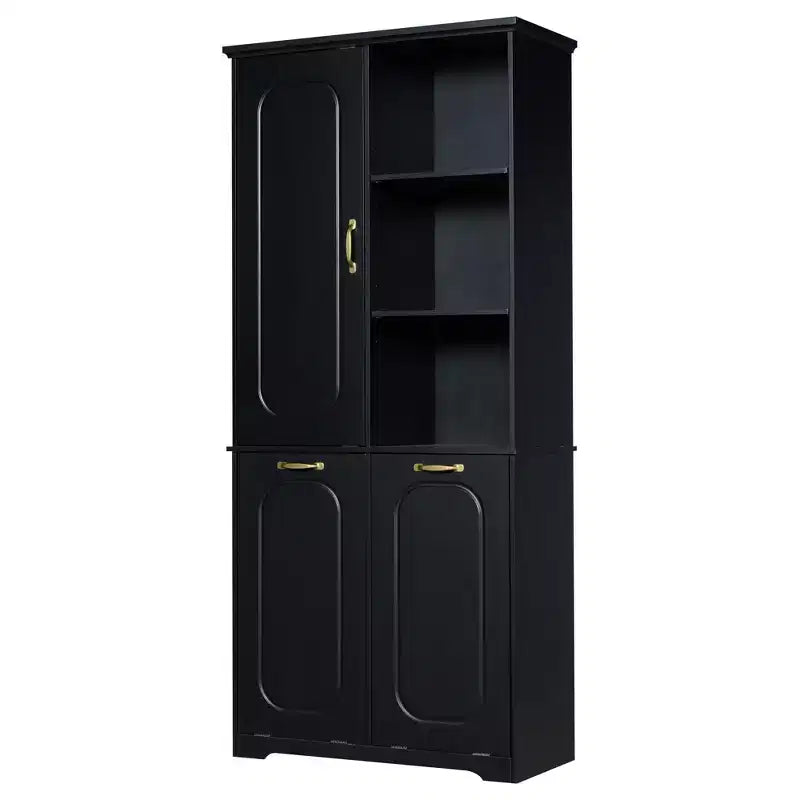 Mobile Contenitore da Bagno Alto 173 cm con 2 Cesti Portabiancheria Inclinabili e Ripiani Regolabili