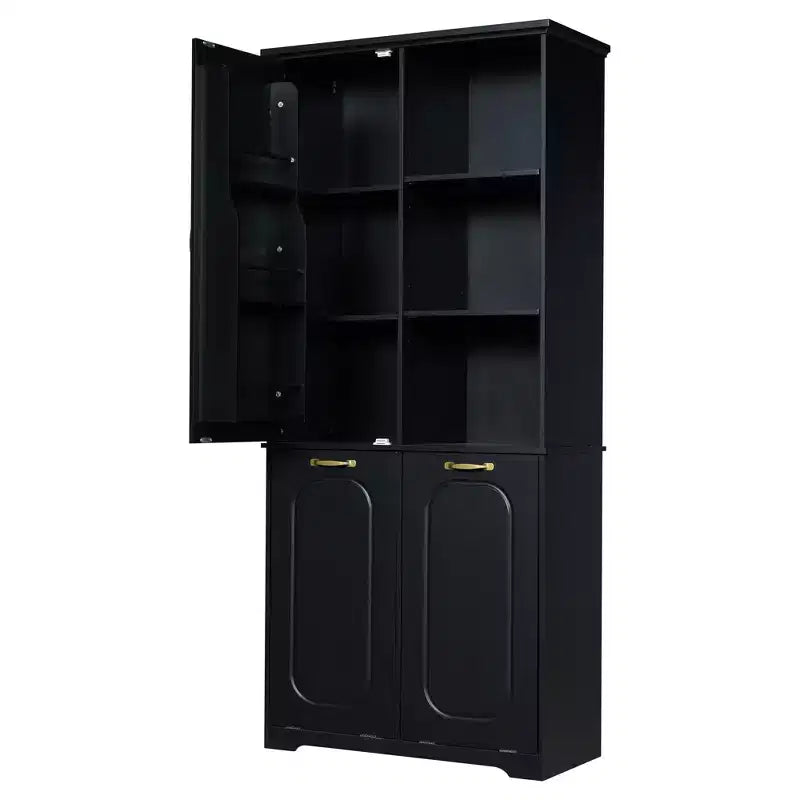 Mobile Contenitore da Bagno Alto 173 cm con 2 Cesti Portabiancheria Inclinabili e Ripiani Regolabili