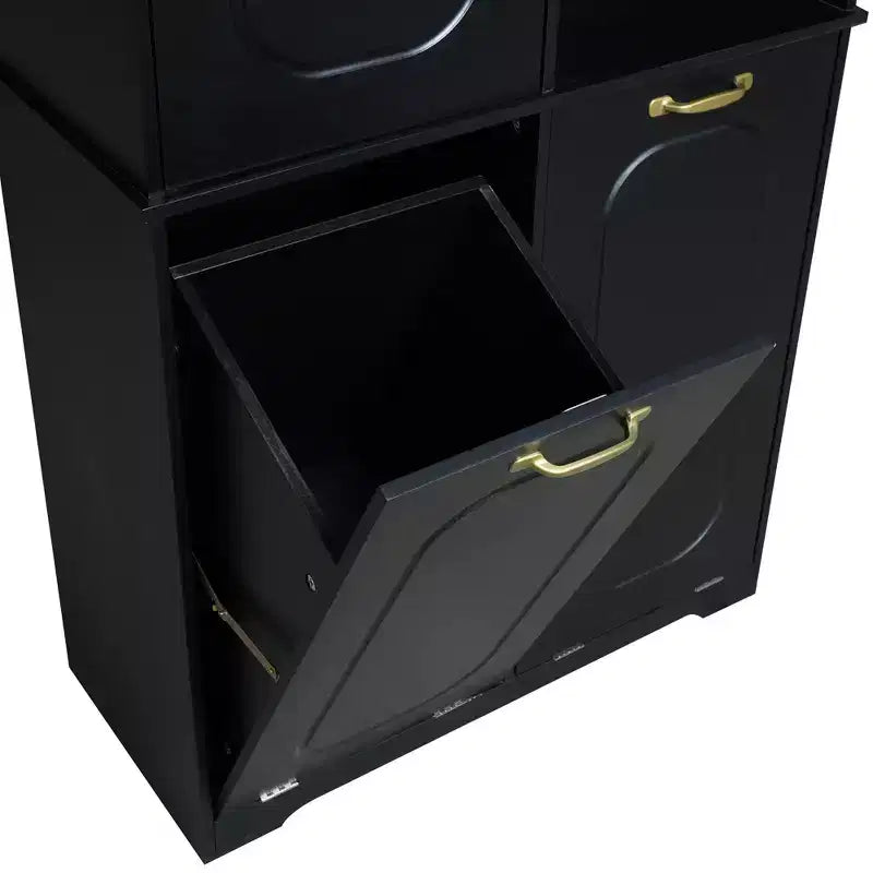 Mobile Contenitore da Bagno Alto 173 cm con 2 Cesti Portabiancheria Inclinabili e Ripiani Regolabili