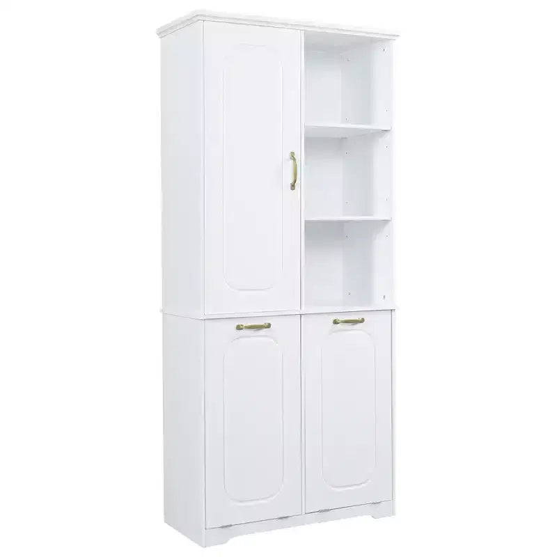 Mobile Contenitore da Bagno Alto 173 cm con 2 Cesti Portabiancheria Inclinabili e Ripiani Regolabili