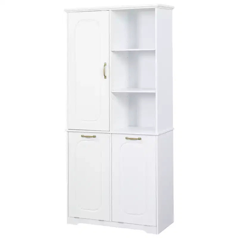 Mobile Contenitore da Bagno Alto 173 cm con 2 Cesti Portabiancheria Inclinabili e Ripiani Regolabili