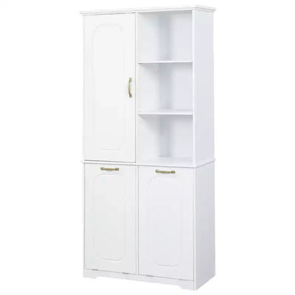 Mobile Contenitore da Bagno Alto 173 cm con 2 Cesti Portabiancheria Inclinabili e Ripiani Regolabili
