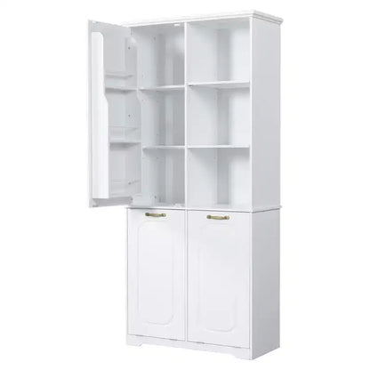 Mobile Contenitore da Bagno Alto 173 cm con 2 Cesti Portabiancheria Inclinabili e Ripiani Regolabili
