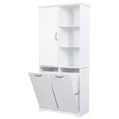 Mobile Contenitore da Bagno Alto 173 cm con 2 Cesti Portabiancheria Inclinabili e Ripiani Regolabili