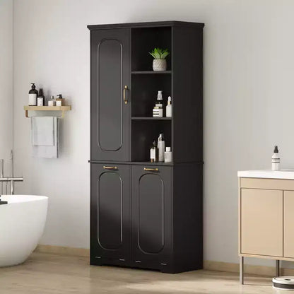 Mobile Contenitore da Bagno Alto 173 cm con 2 Cesti Portabiancheria Inclinabili e Ripiani Regolabili
