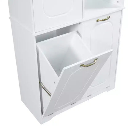 Mobile Contenitore da Bagno Alto 173 cm con 2 Cesti Portabiancheria Inclinabili e Ripiani Regolabili