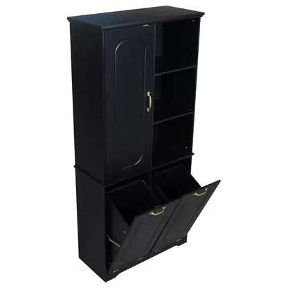 Mobile Contenitore da Bagno Alto 173 cm con 2 Cesti Portabiancheria Inclinabili e Ripiani Regolabili