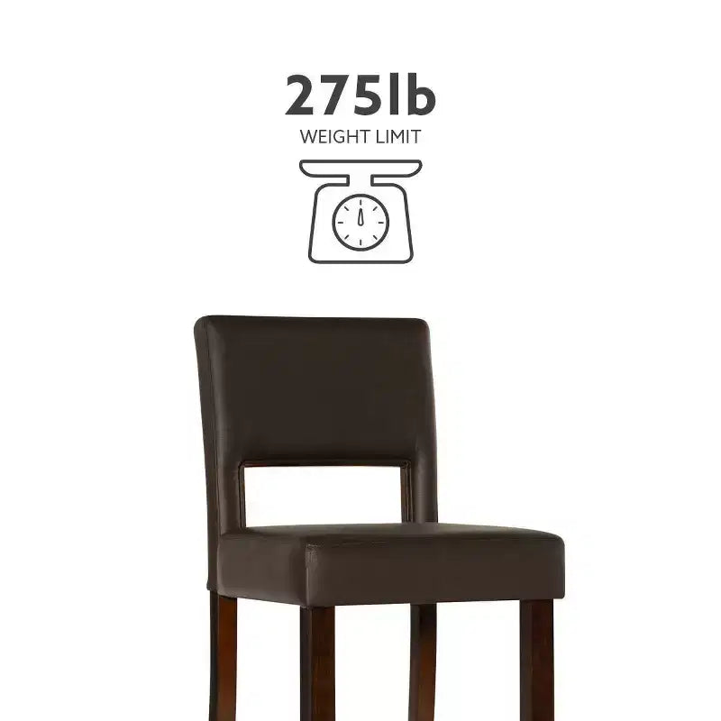 Sgabello da bar in legno massiccio da 30" con schienale e seduta imbottiti, finitura ebano, capacità 125 kg