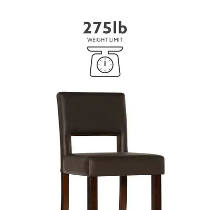 Sgabello da bar in legno massiccio da 30" con schienale e seduta imbottiti, finitura ebano, capacità 125 kg